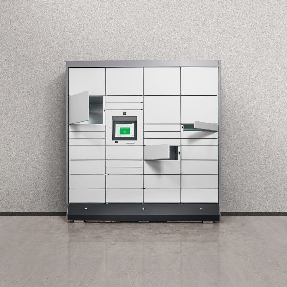 KePol parcel locker in front of a modern building