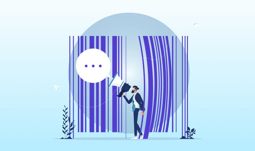 Illustration of a person using a megaphone to bridge language barriers and improve understanding across different cultures and markets.