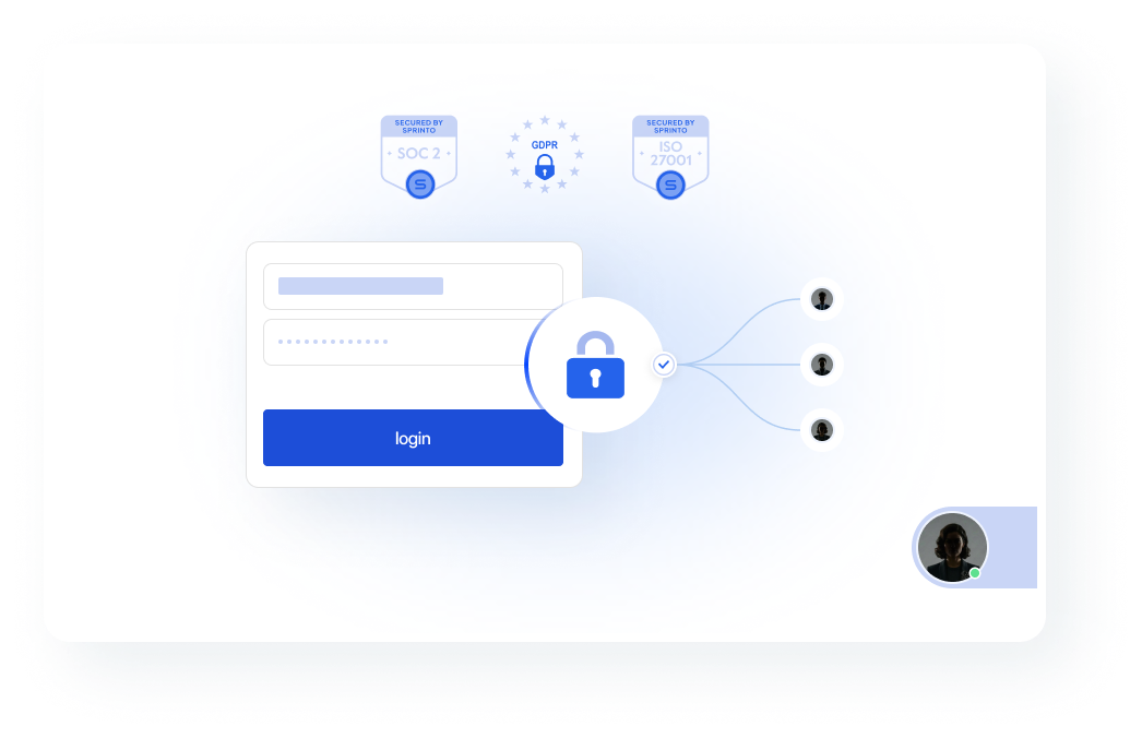 Enterprise localization platform landing page showing secure multilingual workflow management with compliance badges, protected access controls, and scalable translation collaboration features.