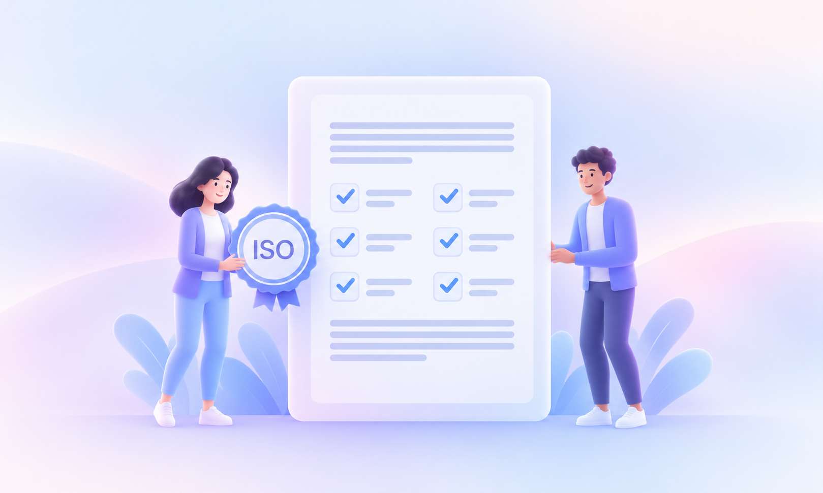 Illustration of two people with ISO language code list.