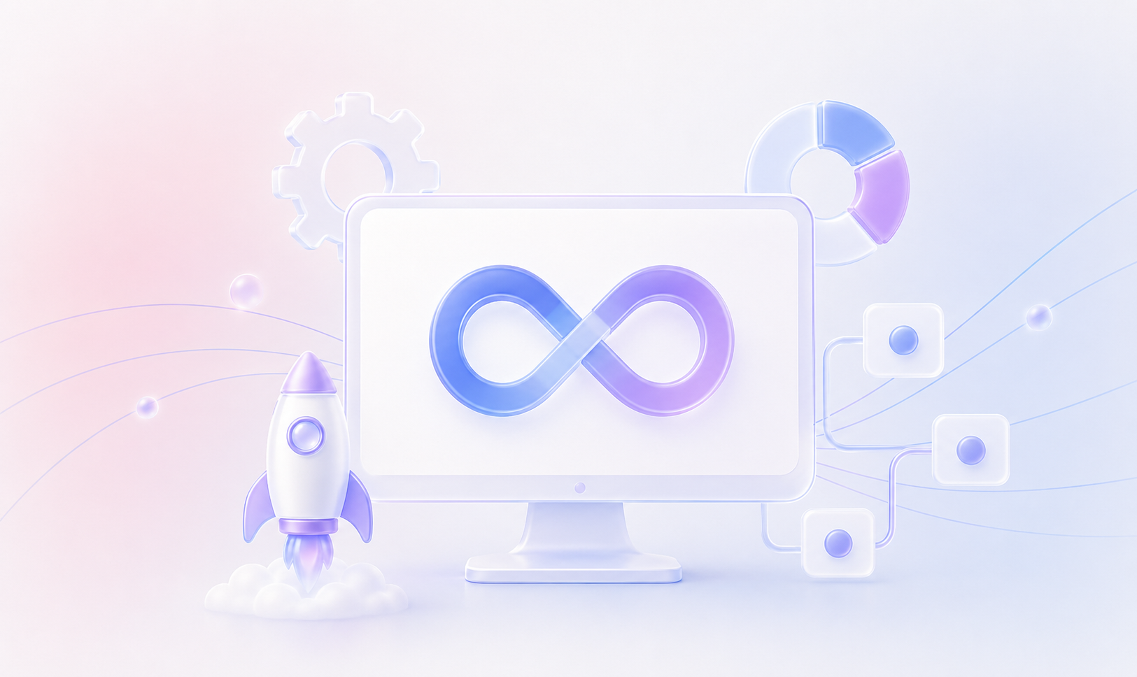 Illustration of a continuous software localization workflow for Django internationalization, featuring an infinity symbol, automation, deployment, and workflow elements. The image represents scalable translation management, continuous localization, and multilingual application development with Django.