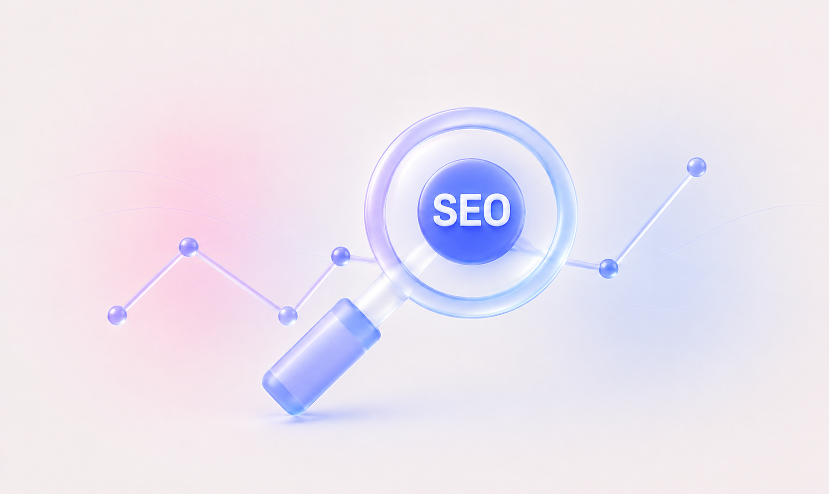 Magnifying glass with SEO and a rising graph, illustrating SEO localization for better international search visibility.