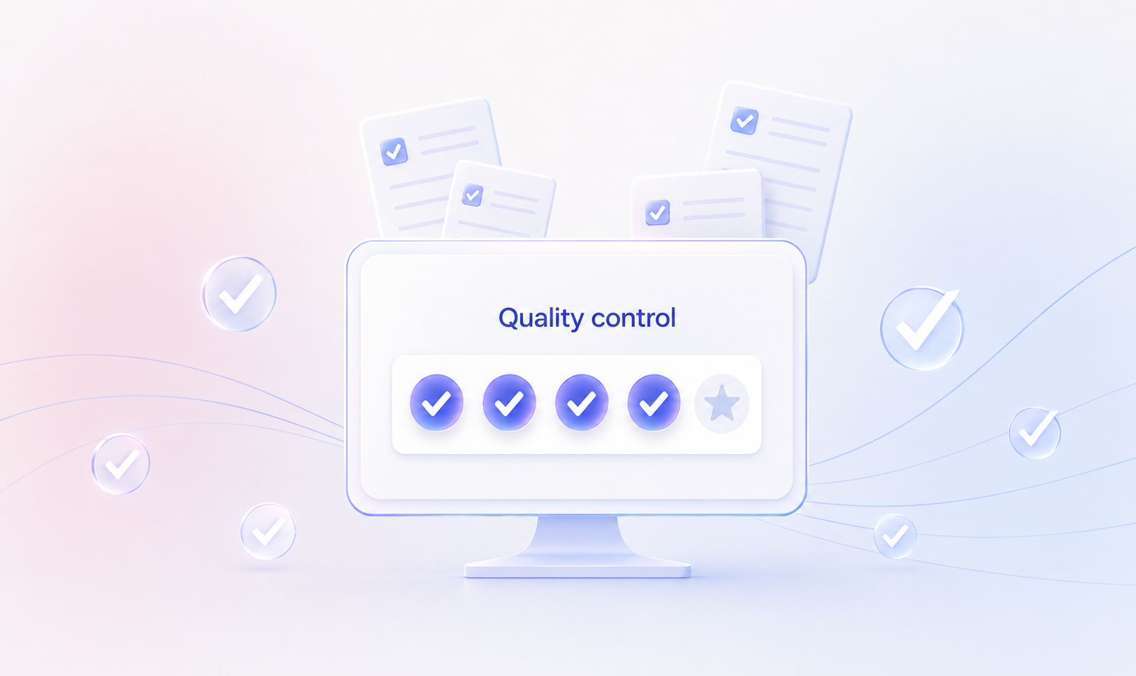 Illustration of MTQE in localization showing automated quality control with translation quality checks, validated content, and multilingual quality assurance before approval.