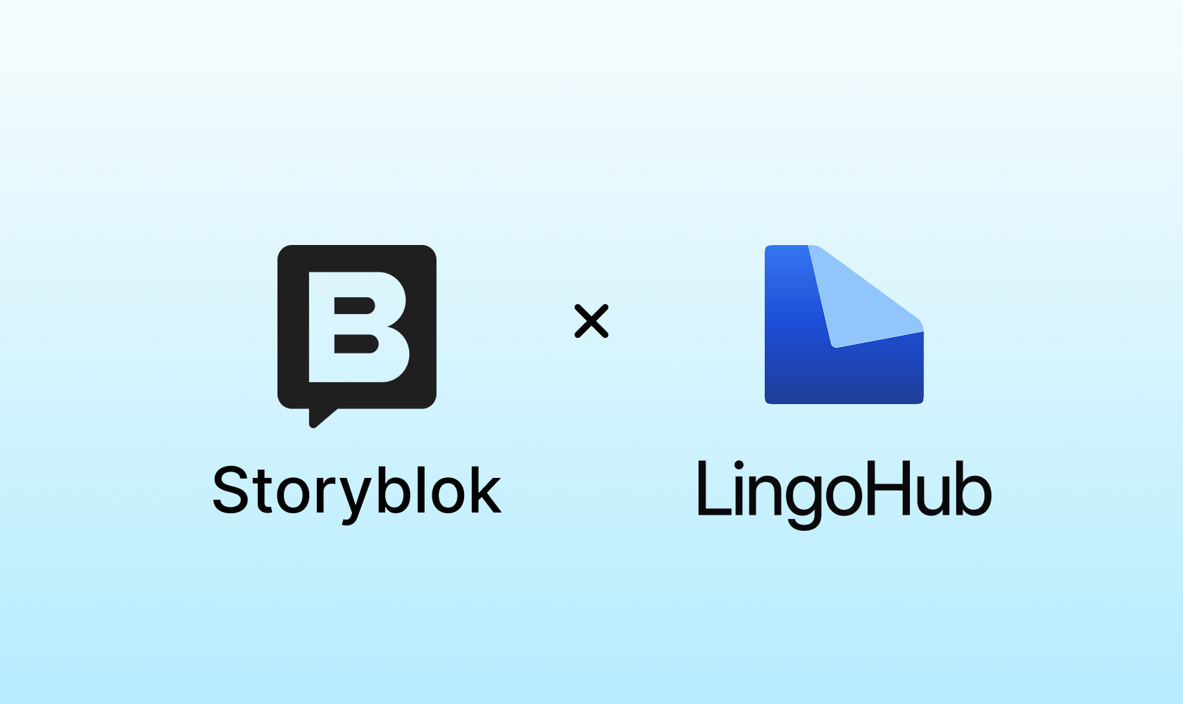 Storyblok and LingoHub integration graphic with the Storyblok logo on the left and the LingoHub logo on the right on a light blue gradient background.