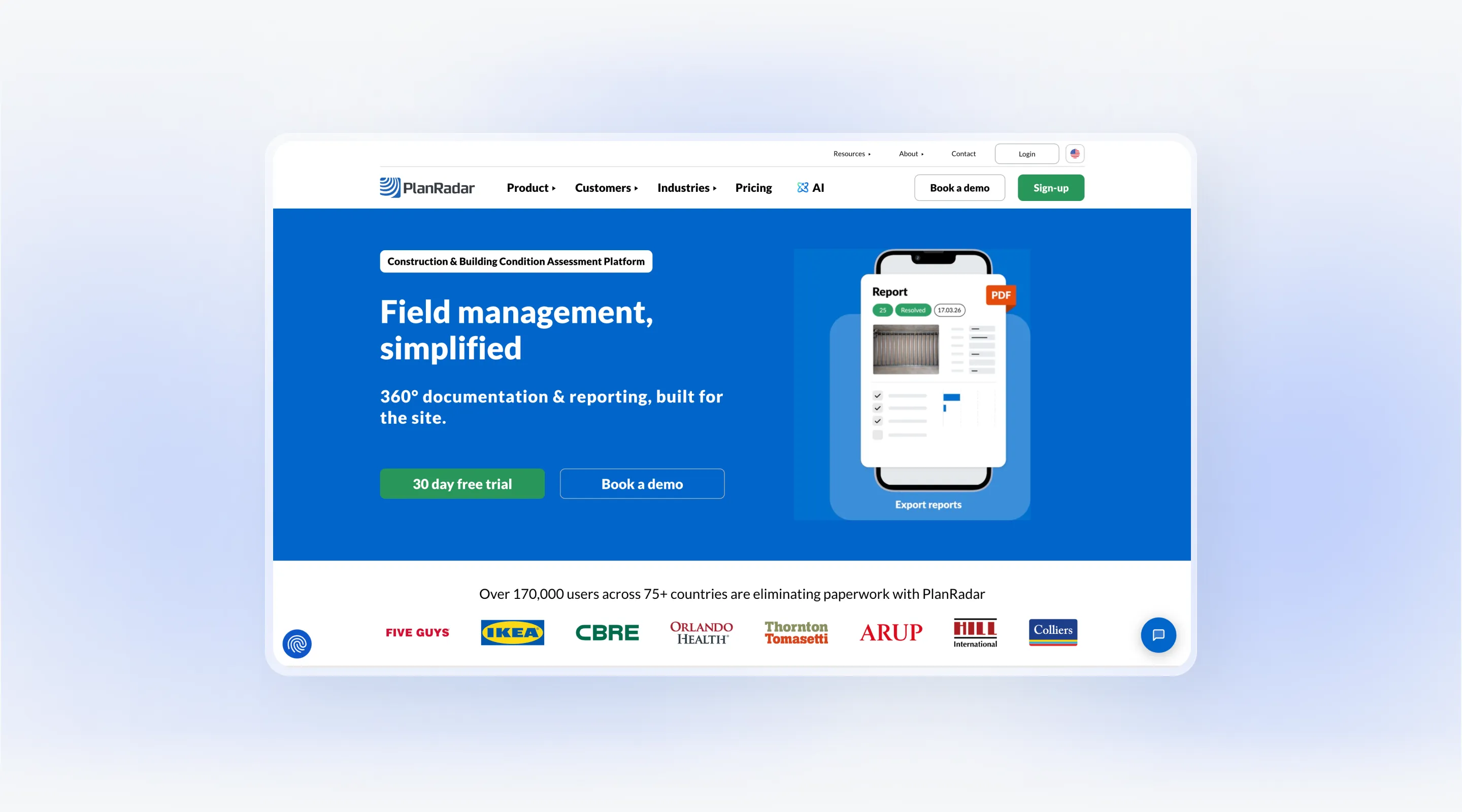 PlanRadar construction and facility management platform website localized for international users through automated translation workflows.