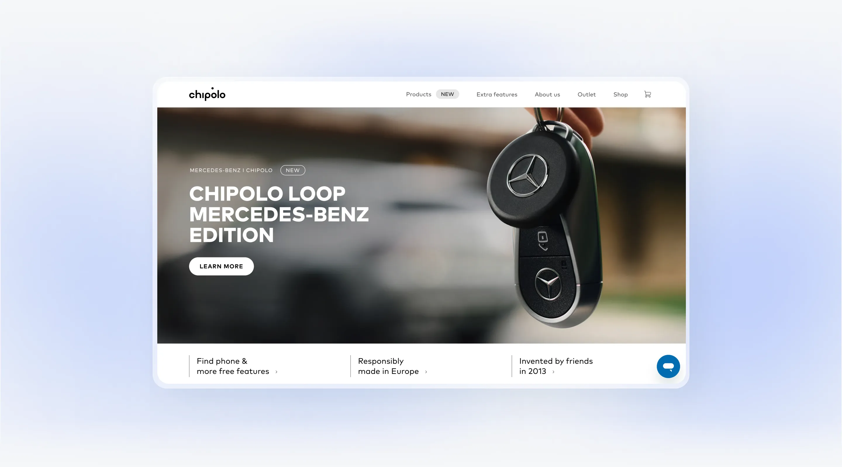 Chipolo website featuring Bluetooth item trackers, demonstrating multilingual website localization and global product communication.