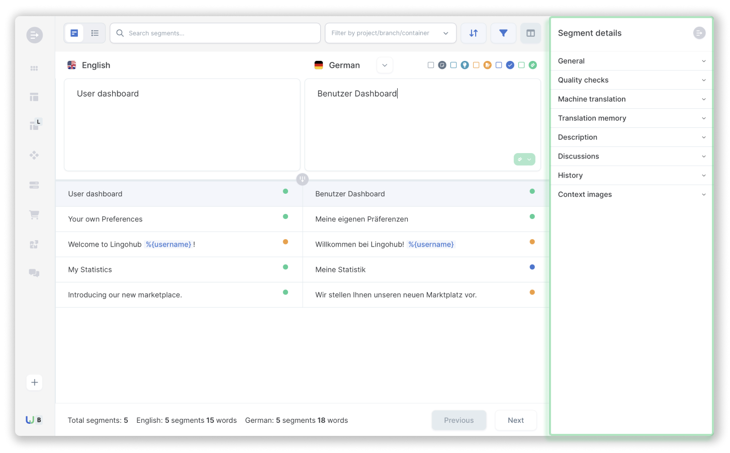 lingohub context panel