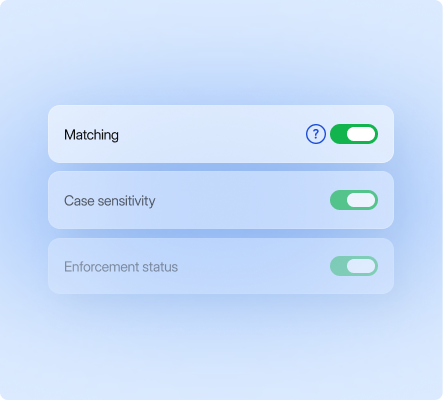 LingoHub glossary management dashboard displaying customizable glossary settings for term matching, case sensitivity, and terminology enforcement rules.