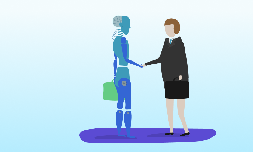 Illustration of AI and human collaboration in localization. Symbolizing human-in-the-loop translation.