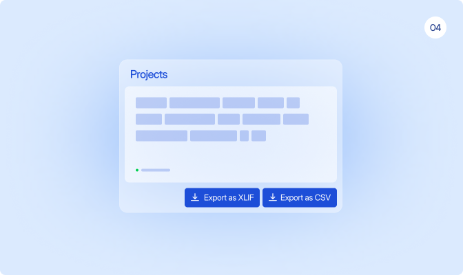 LingoHub professional translation services screen showing XLIFF and CSV export workflows for localization data exchange and multilingual content management.