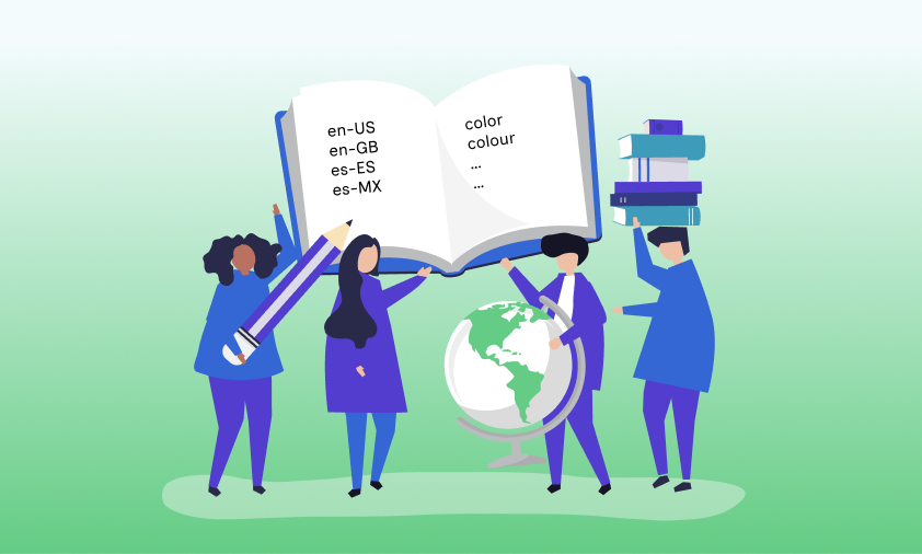 The illustration shows how language codes define regional and dialect variations for localization.