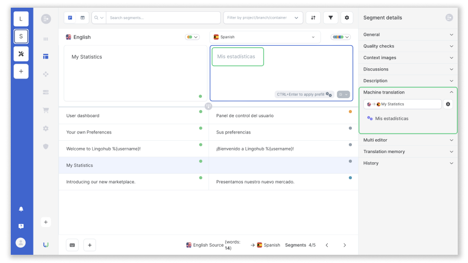 machine translation inside the editor