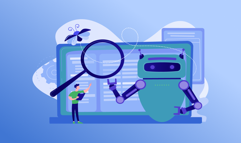 Illustration of an AI agent automating translation tasks.  Option 2: