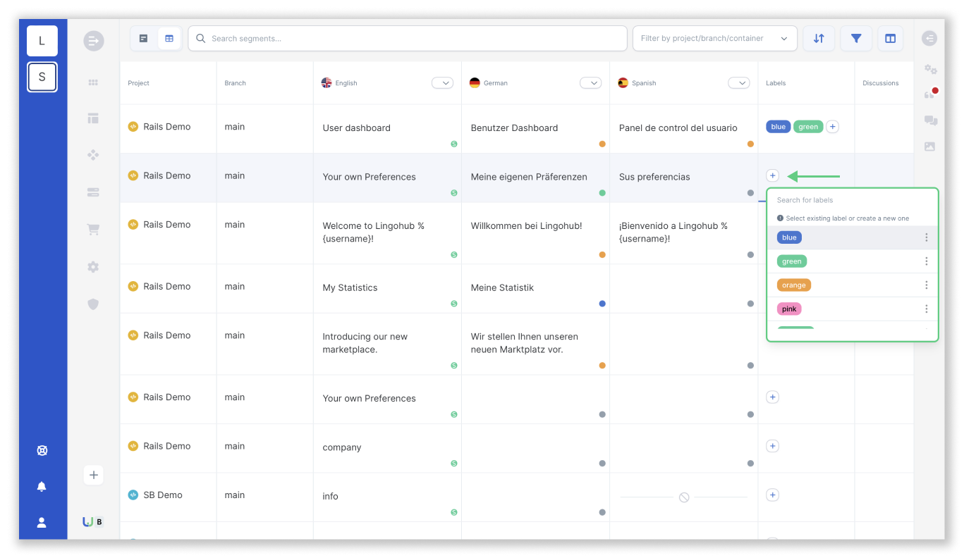 labels editor table view