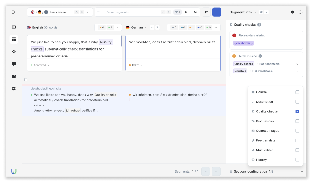 quality checks inside context panel
