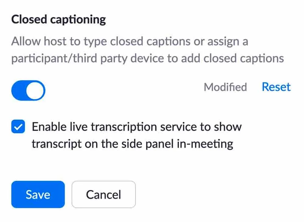 Setting up Zoom captions