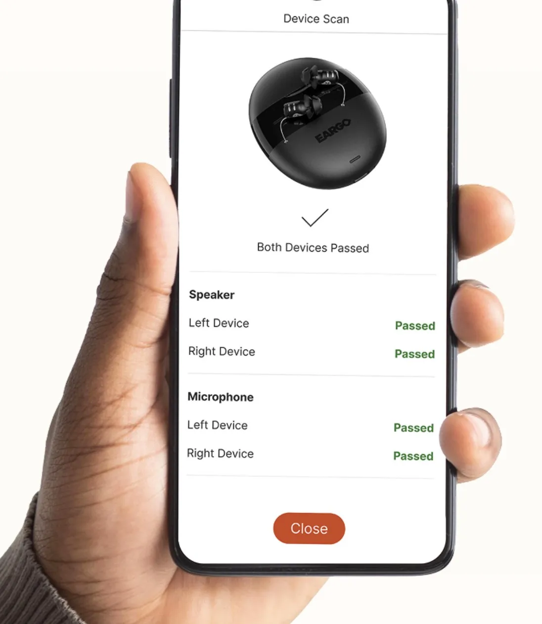 Eargo claims their new "Device Scan" feature can tell you if your speaker or microphones have technical issues—both are common problems for in-the-ear style hearing aids due to wax and moisture. 