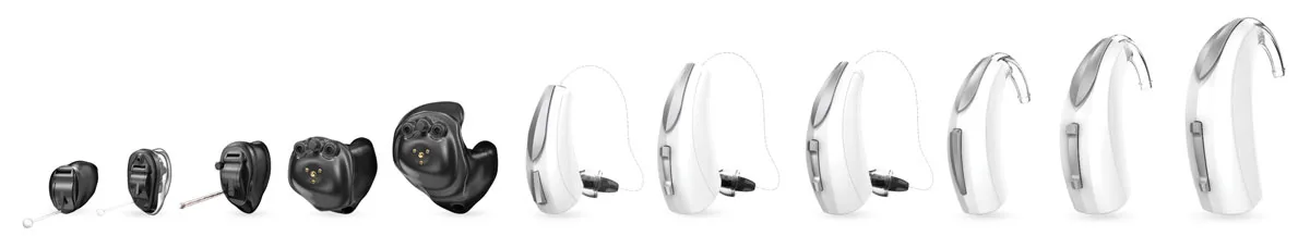 Audibel Arc hearing aid line with 4 in-ear and 6 behind-ear models