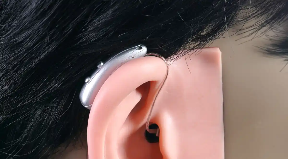 A close up of the Pure IX shows where the volume rocker is positioned.