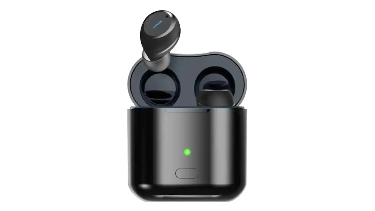 Black Linner Venus earbuds in case with green LED