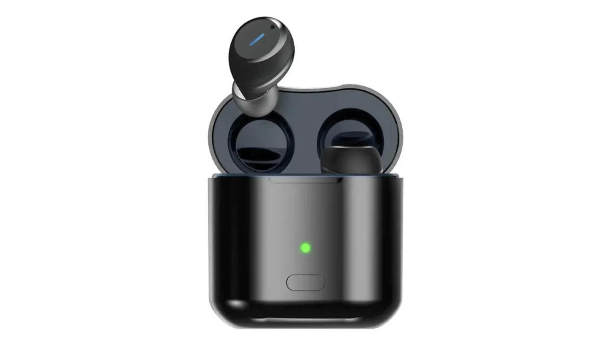 Black Linner Venus earbuds in case with green LED