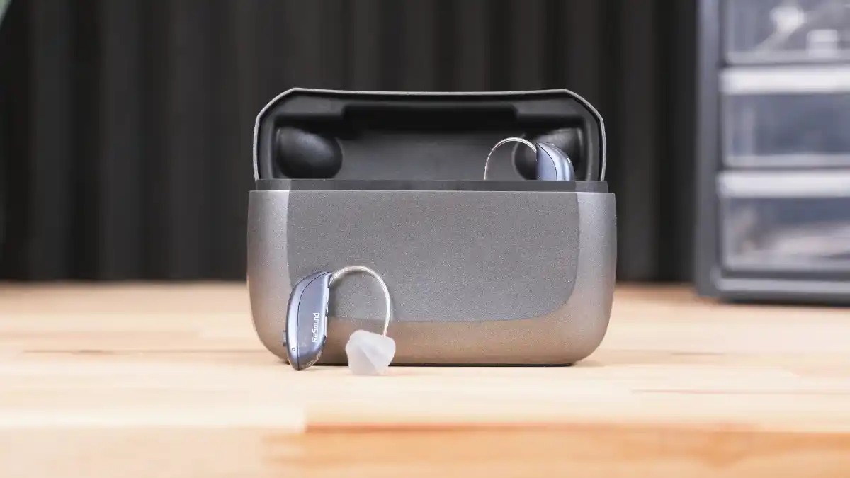 ReSound Vivia with Premium Charger that holds three extra charges for on-the-go use.
