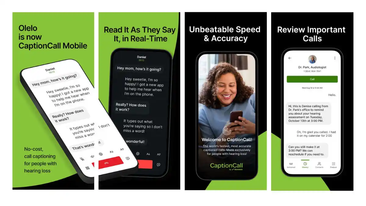 The CaptionCall Mobile App (formerly known as Olelo by Sorenson) works like a speakerphone, with the text of the conversation appearing on your smartphone's screen in near real-time.