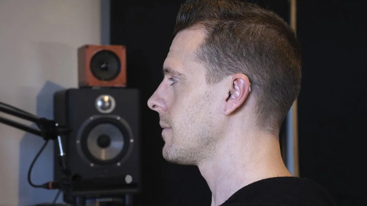 How the Jabra Enhance Select 300 looks on my ear, as I was assessing its comfort and sound quality. 