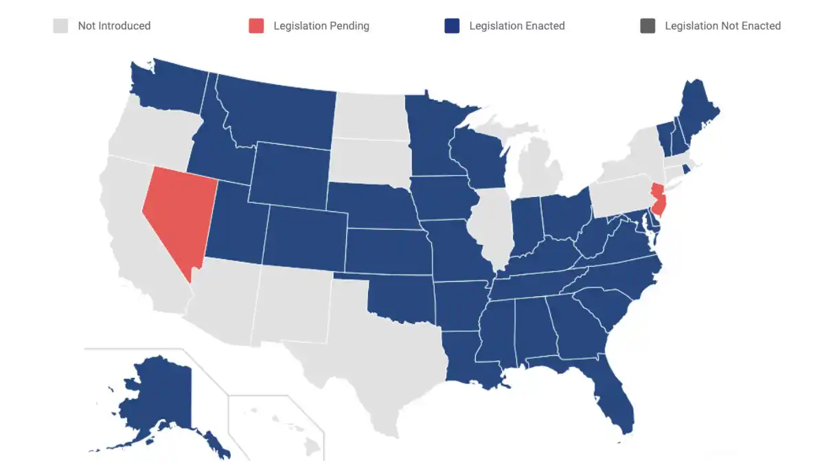 Status of states relative to the Audiology & SLP Interstate Compact. Updates at: https://aslpcompact.com/compact-map