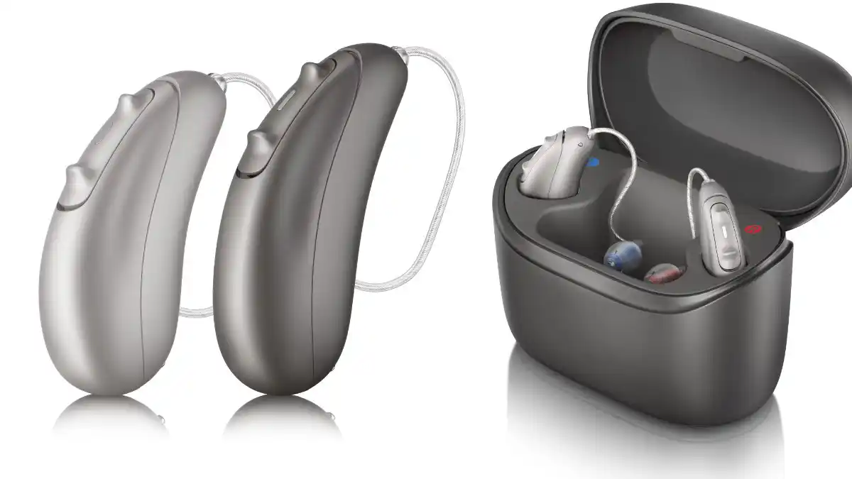 Unitron Vivante rechargeable RIC hearing aids.