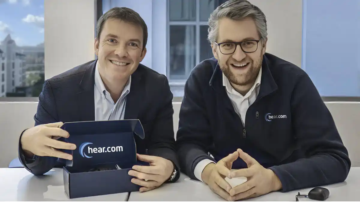 Hear.com founders Paul Crusius and Marco Vietor with Clinic-in-a-Box