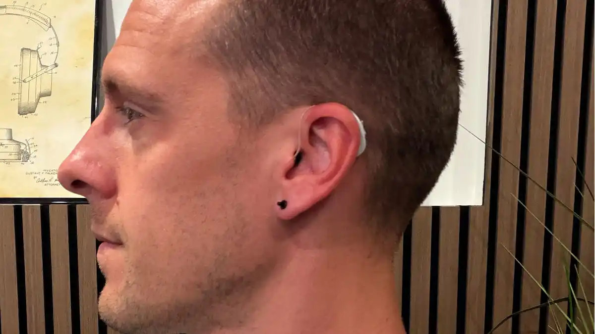 How Fortell hearing aids look on Dr. Taddei's ears
