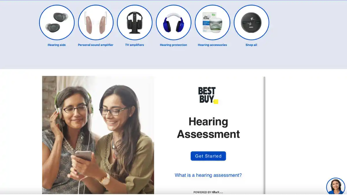 Screenshot of Best Buy's Hearing Assessment tool which is powered by hearX.