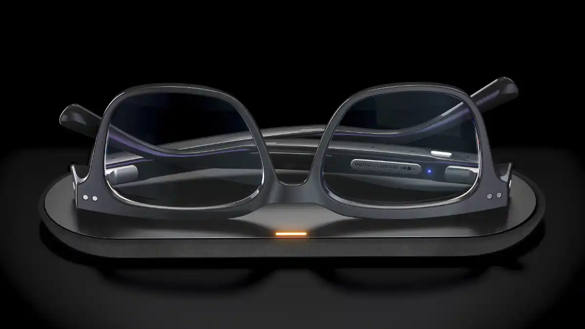 Nuance Audio Glasses on charging pad.