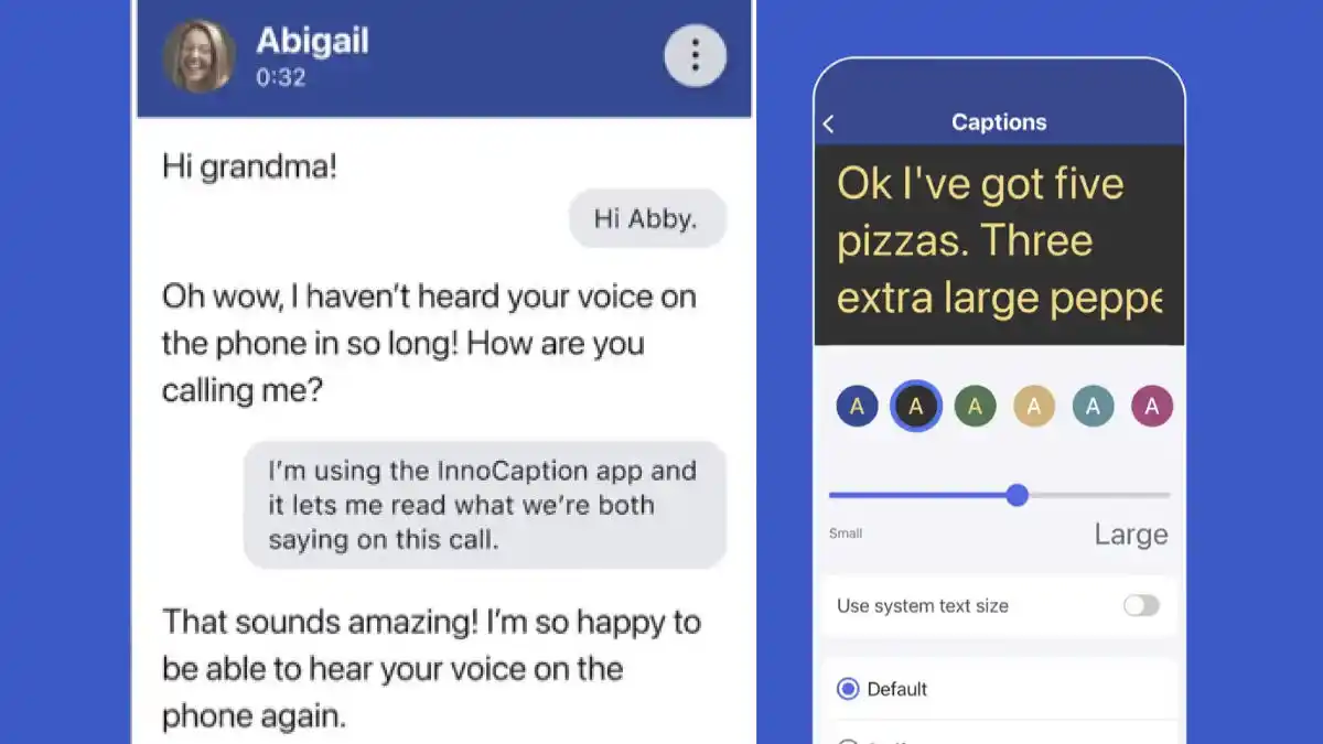 InnoCaption is a live captioned calling app that provides real-time captions for phone calls and allows users to switch between caption modes, review past transcripts, save or email transcripts, and access captioned voicemail.