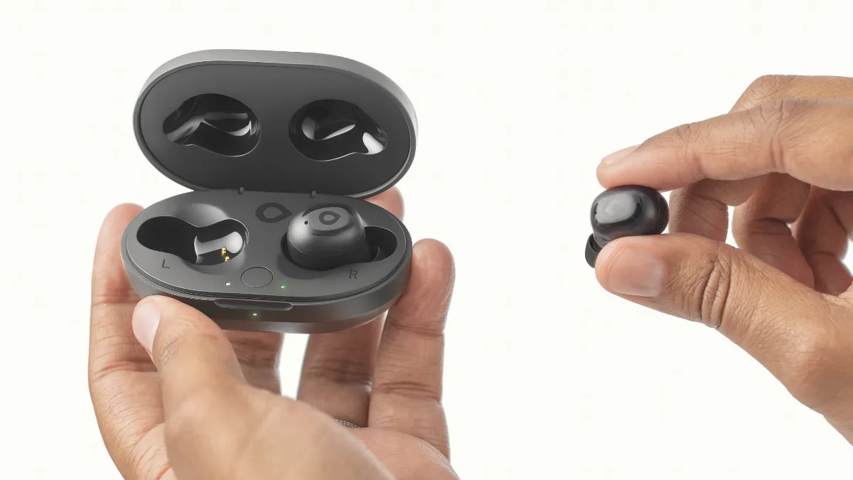 The Lexie H1 Hearing Buds with portable charger.