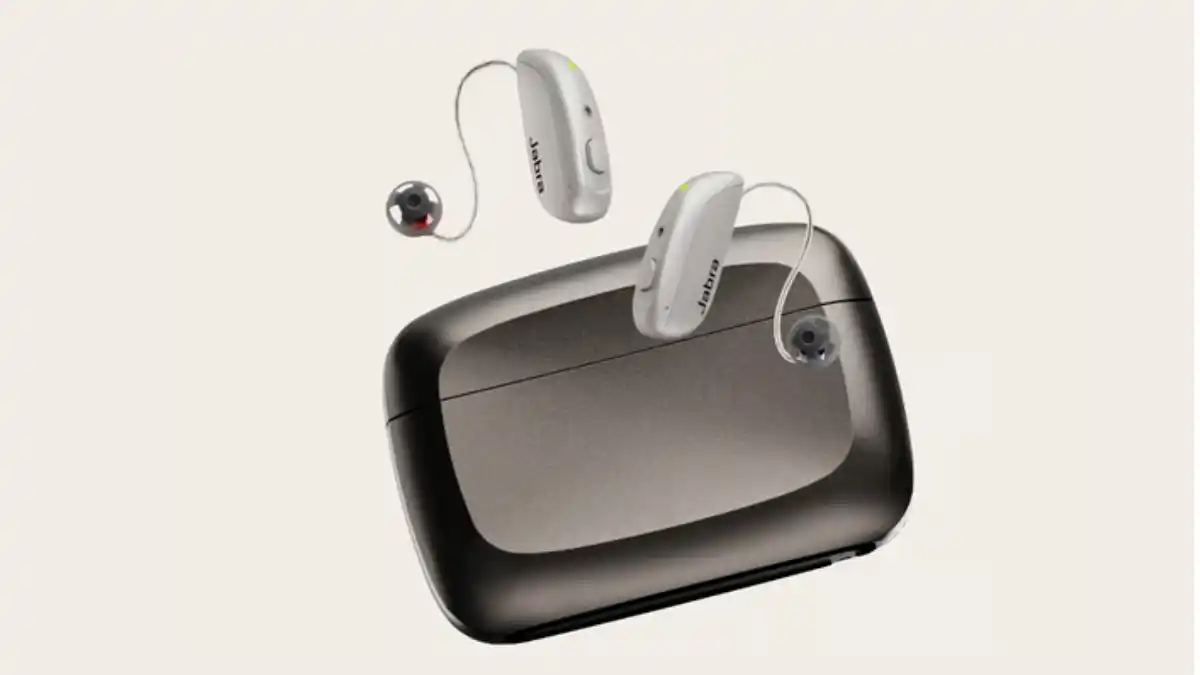 Jabra Enhance Select M3 hearing aids with portable charger