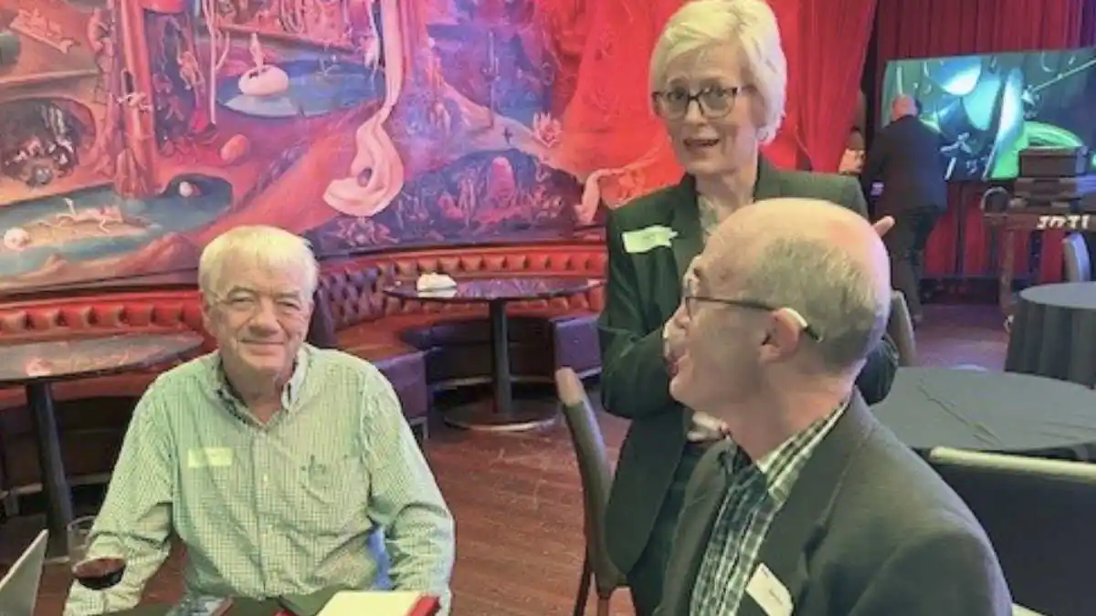Digby Cook (left) and myself (right) demoing the Phonak Audéo Sphere Infinio RIC hearing aids with the help of Anne Miller, AuD.