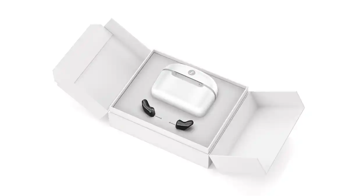 Insio Charge&Go CIC IX hearing aids and charger.