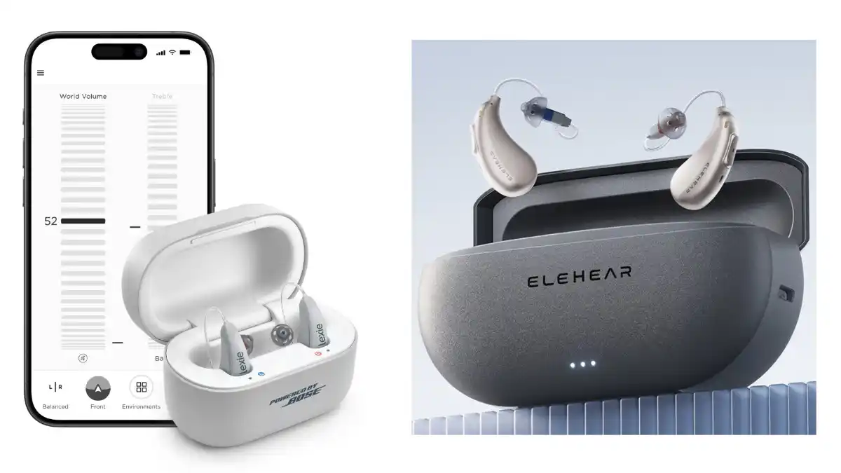 Lexie B2 Plus Powered by Bose on left versus Elehear Beyond on right.
