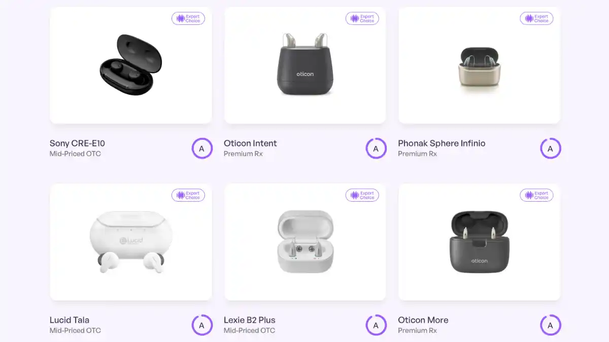 Screenshot of some HearAdvisor Expert Choice Award Winners.