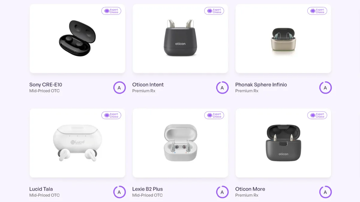 Screenshot of some HearAdvisor Expert Choice Award Winners.