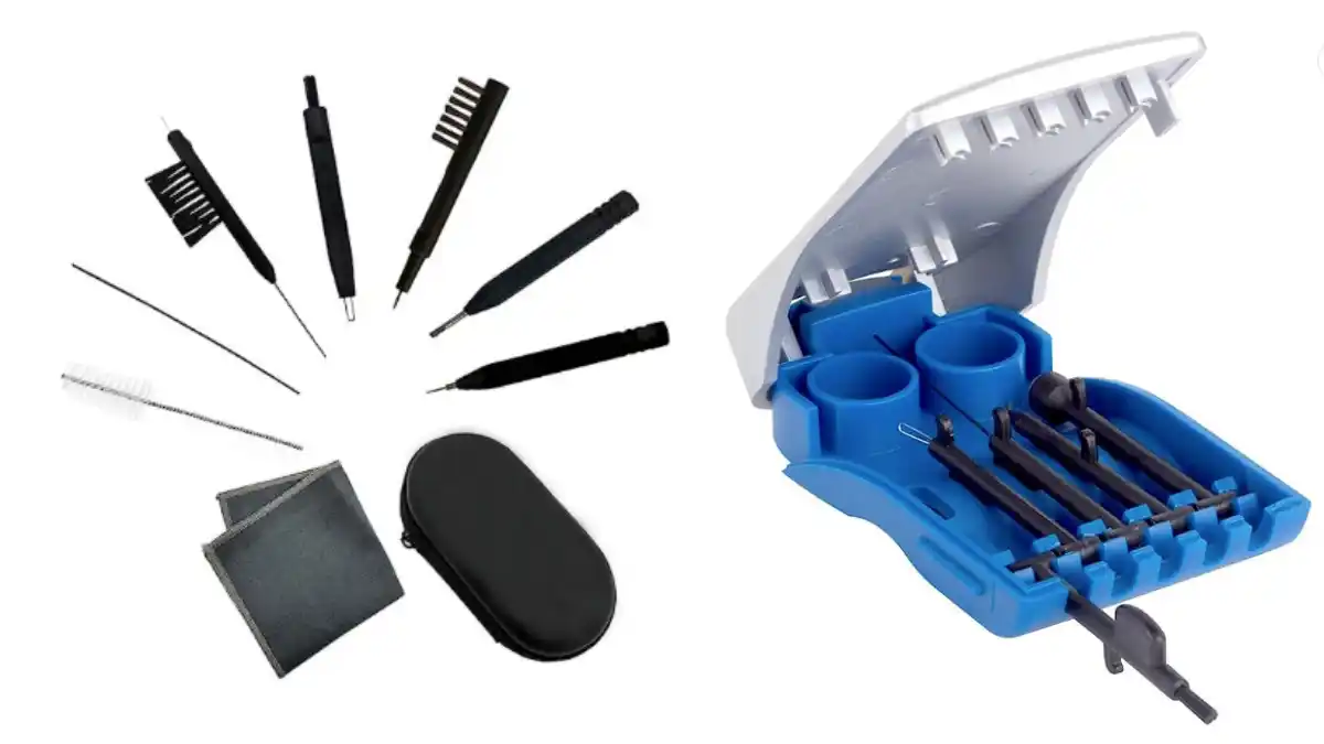 An example of two hearing aid cleaning tool kits. Virtually all hearing aids come with cleaning tools, but cleaning kits are also available online for about $10 to $20.