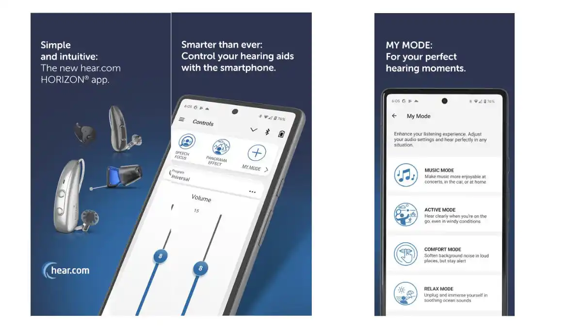 Screenshot of volume control and programs in Horizon app