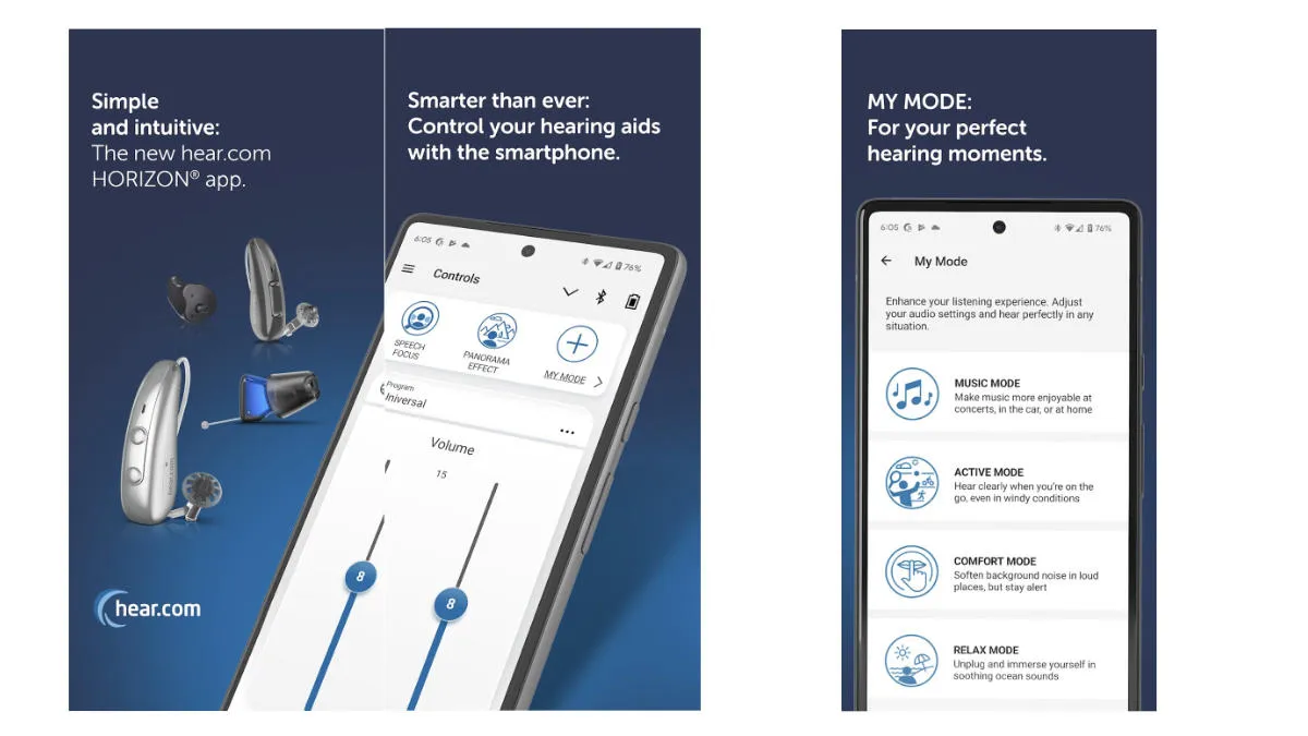Screenshot der Lautstärkeregelung und Programme in der Horizon App