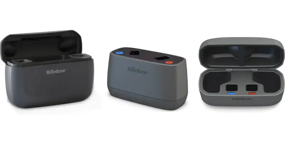 Three different types of rechargers for Beltone Serene