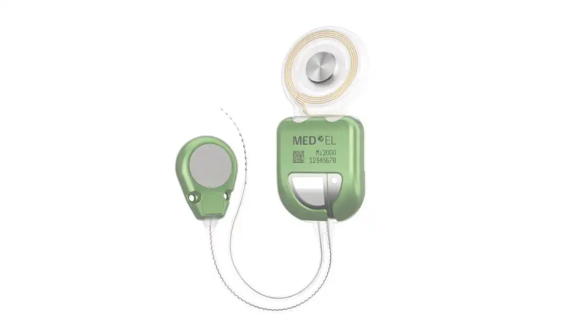 Photo of Med-El TICI UNICO implant and stimulator.