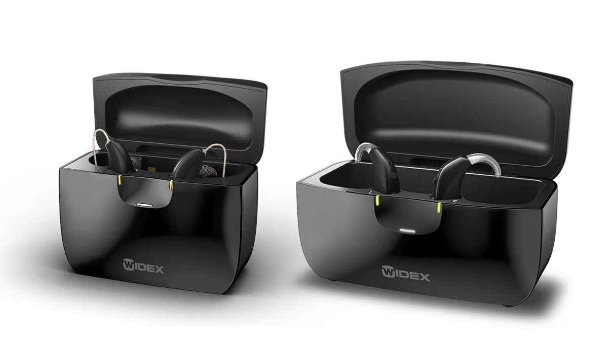 Widex Charge n Clean chargers for the Moment sRIC R D and BTE R D hearing aids.