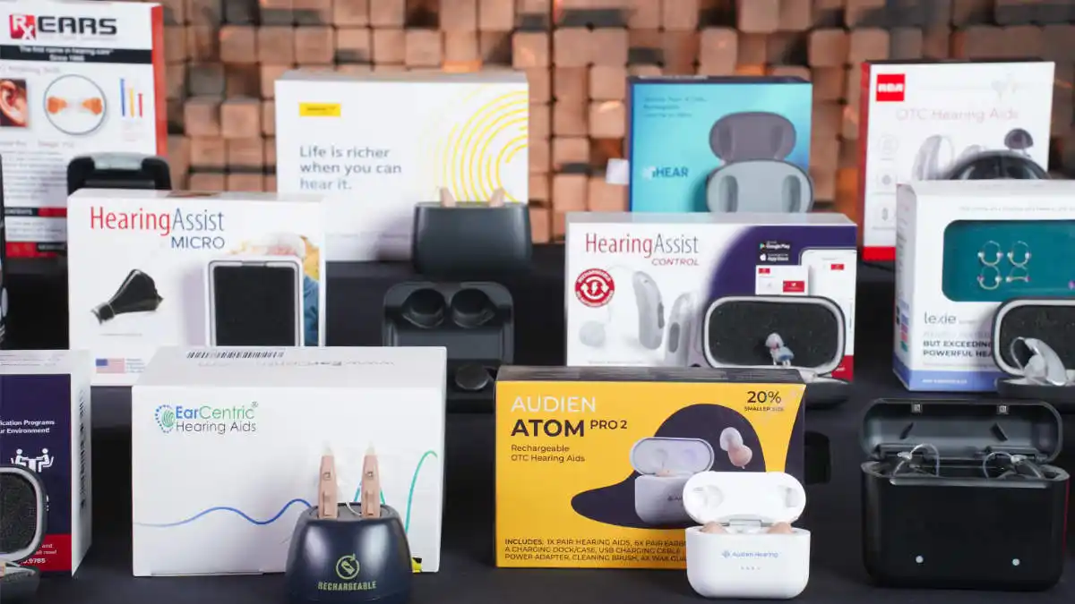 A selection of OTC hearing aids available at Walmart.