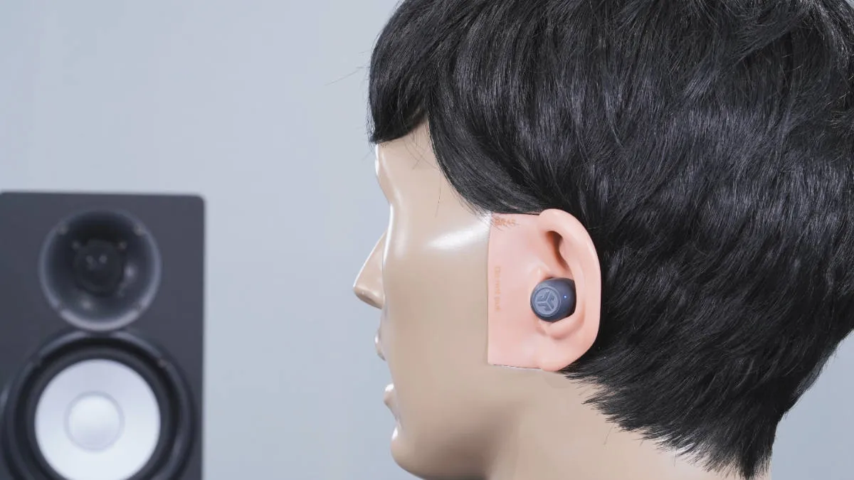 JLab HEAR on the KEMAR audio testing manikin in the HearAdvisor lab. 